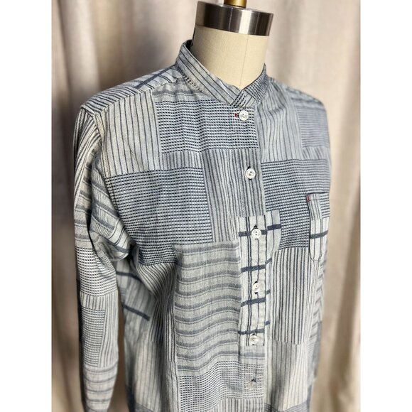BlueTrick Okayama Stand Collar Shirt with Sashiko Patch Sz M Japan Shacket - Picture 5 of 13